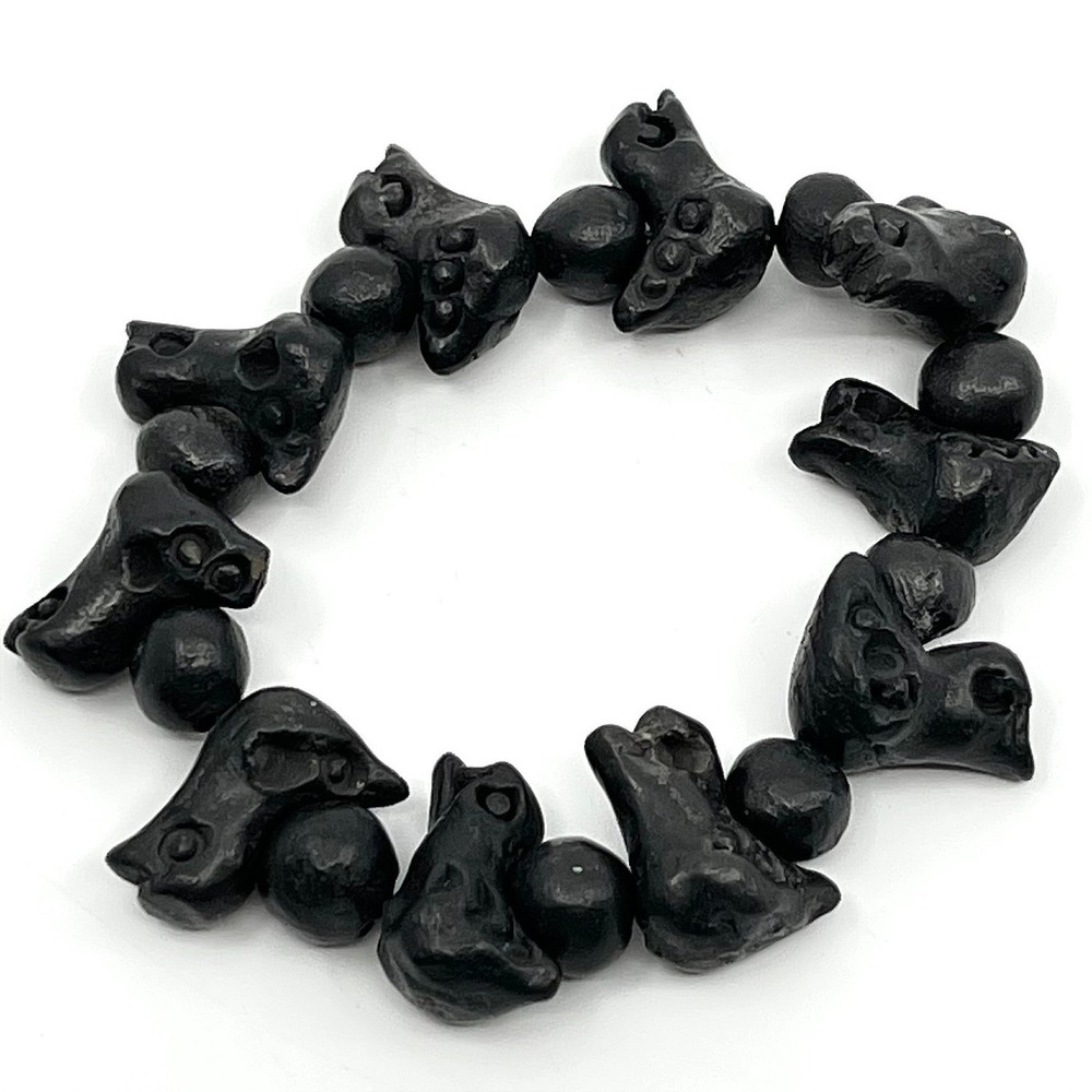 Vintage Tribal Black‎ Bird Skull Beaded Stretch Bracelet Goth Grunge Retro Style